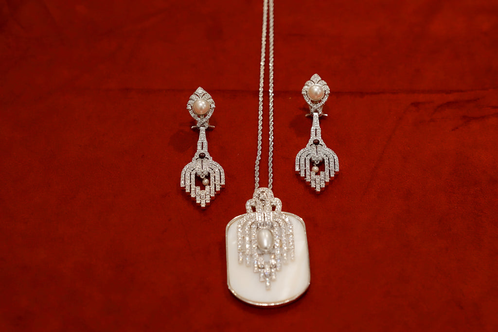 Art Deco Pearl Pendant Set