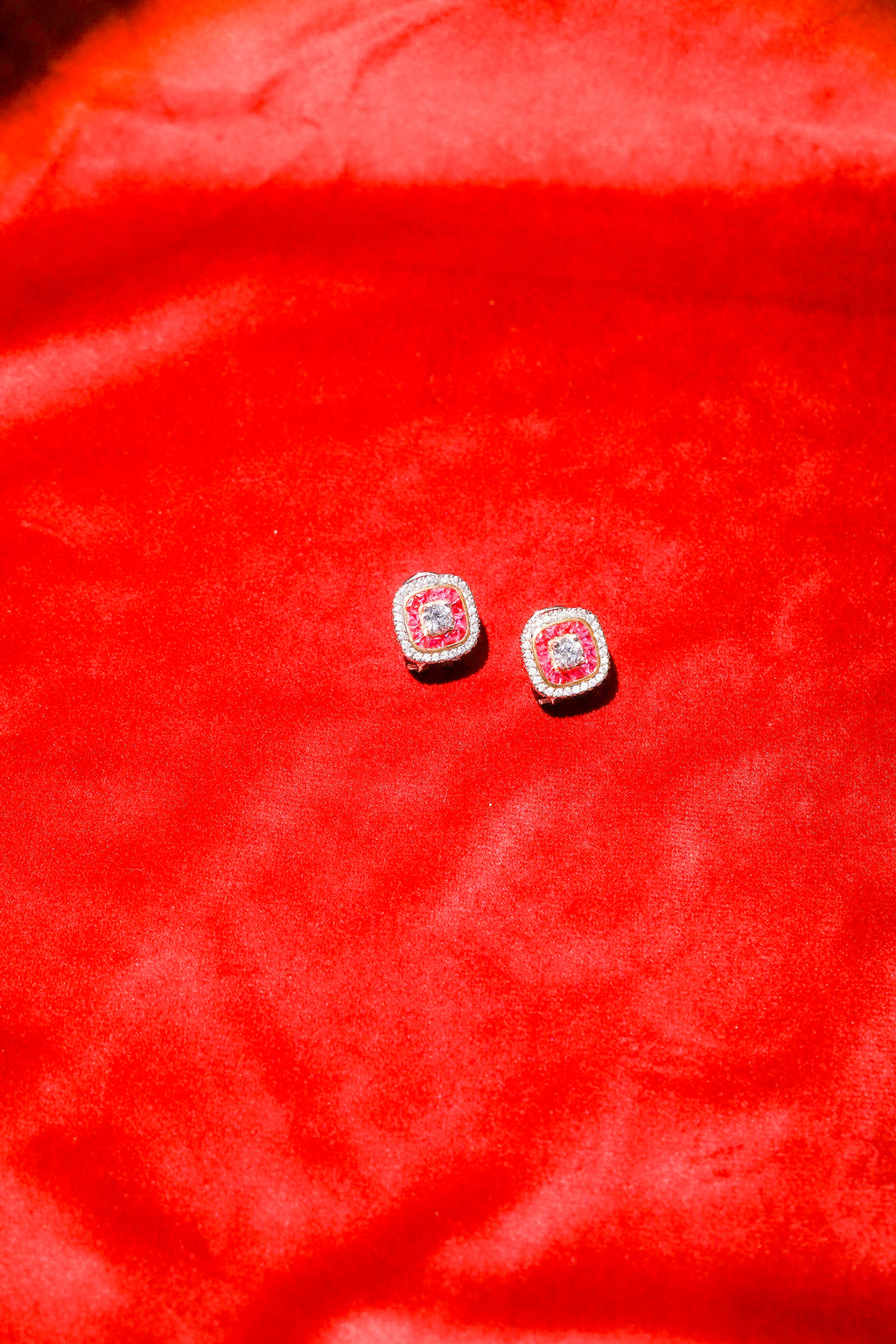 Ruby Halo Stud Earrings