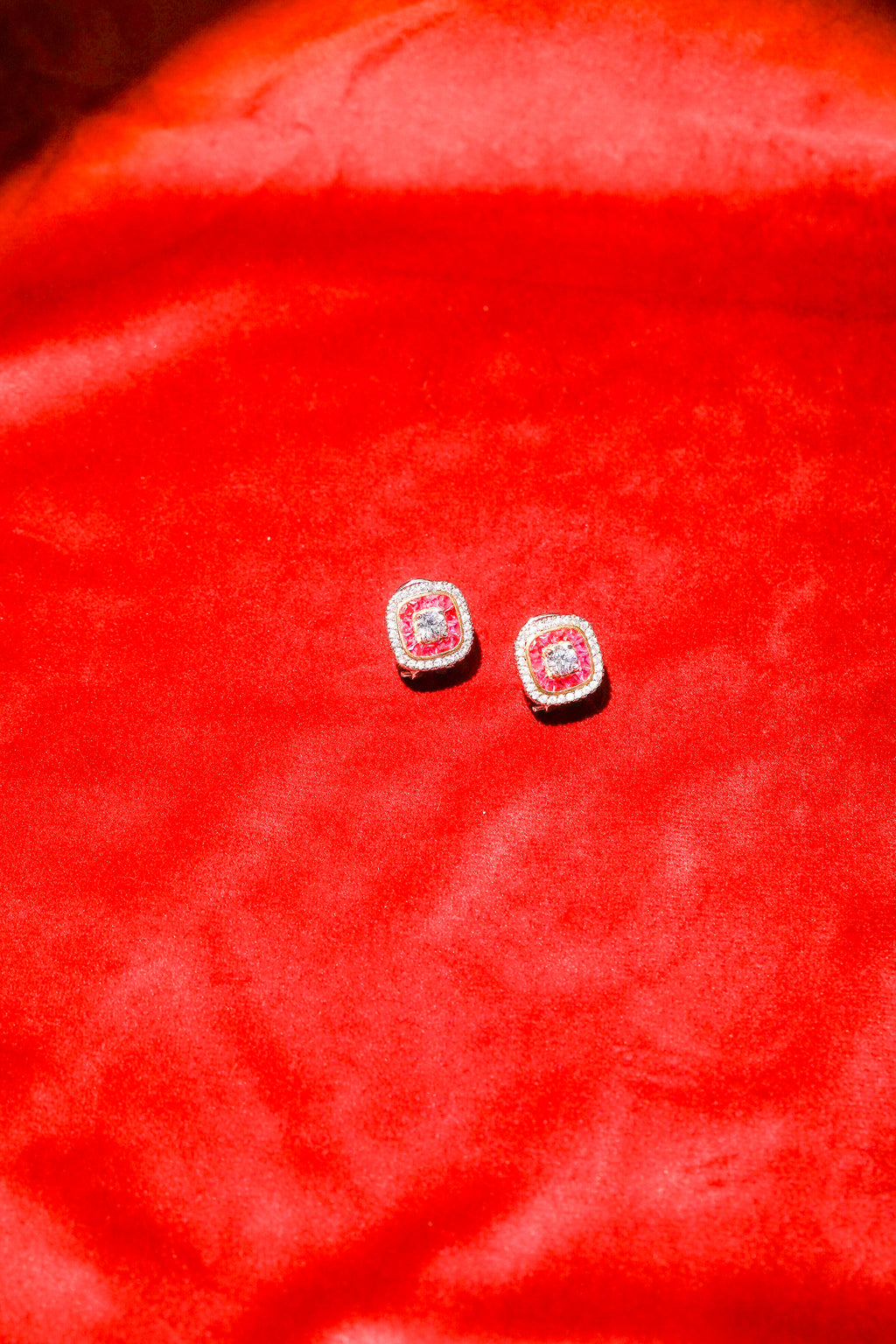 Ruby Halo Stud Earrings