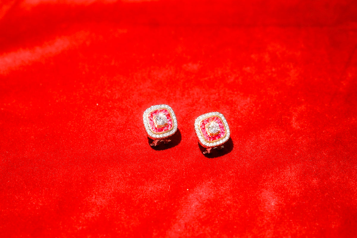 Ruby Halo Stud Earrings