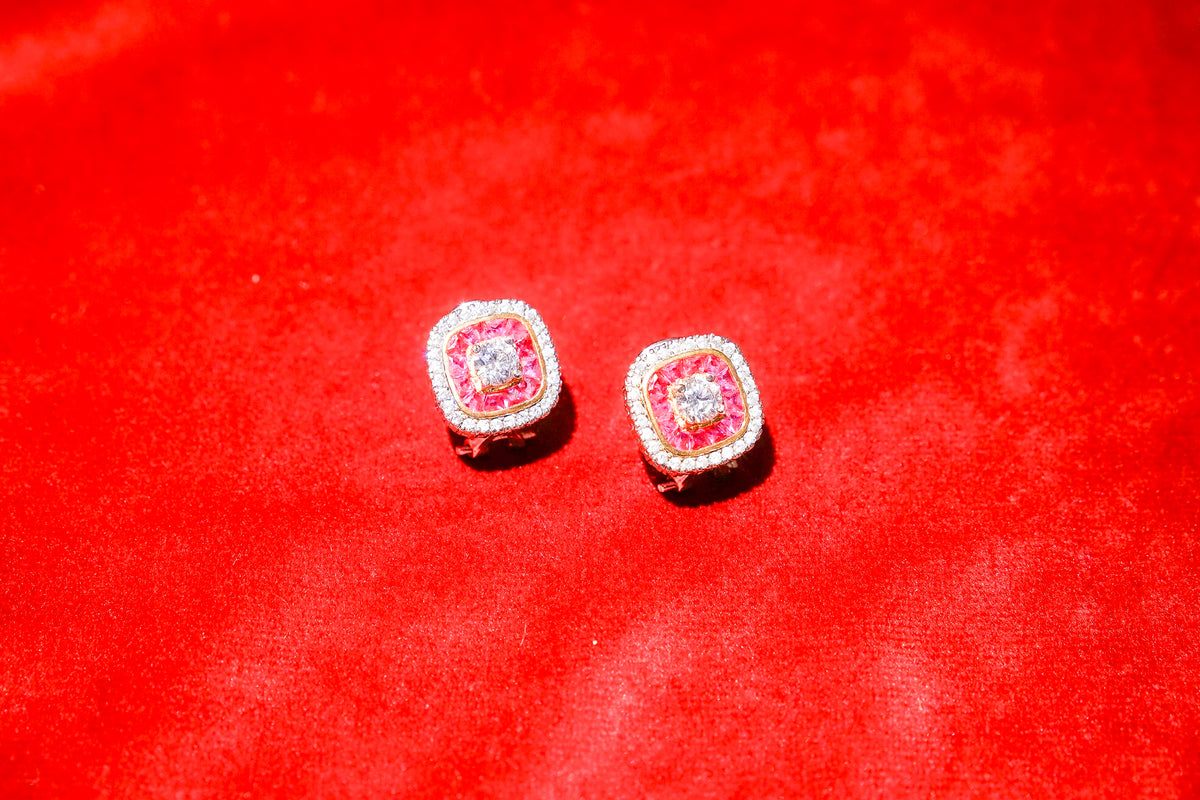 Ruby Halo Stud Earrings
