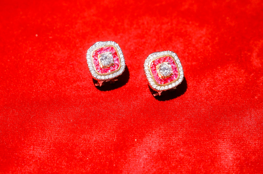 Ruby Halo Stud Earrings