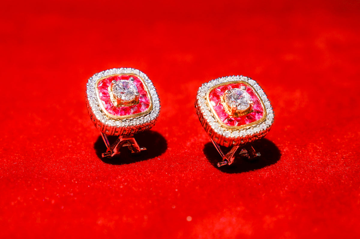 Ruby Halo Stud Earrings