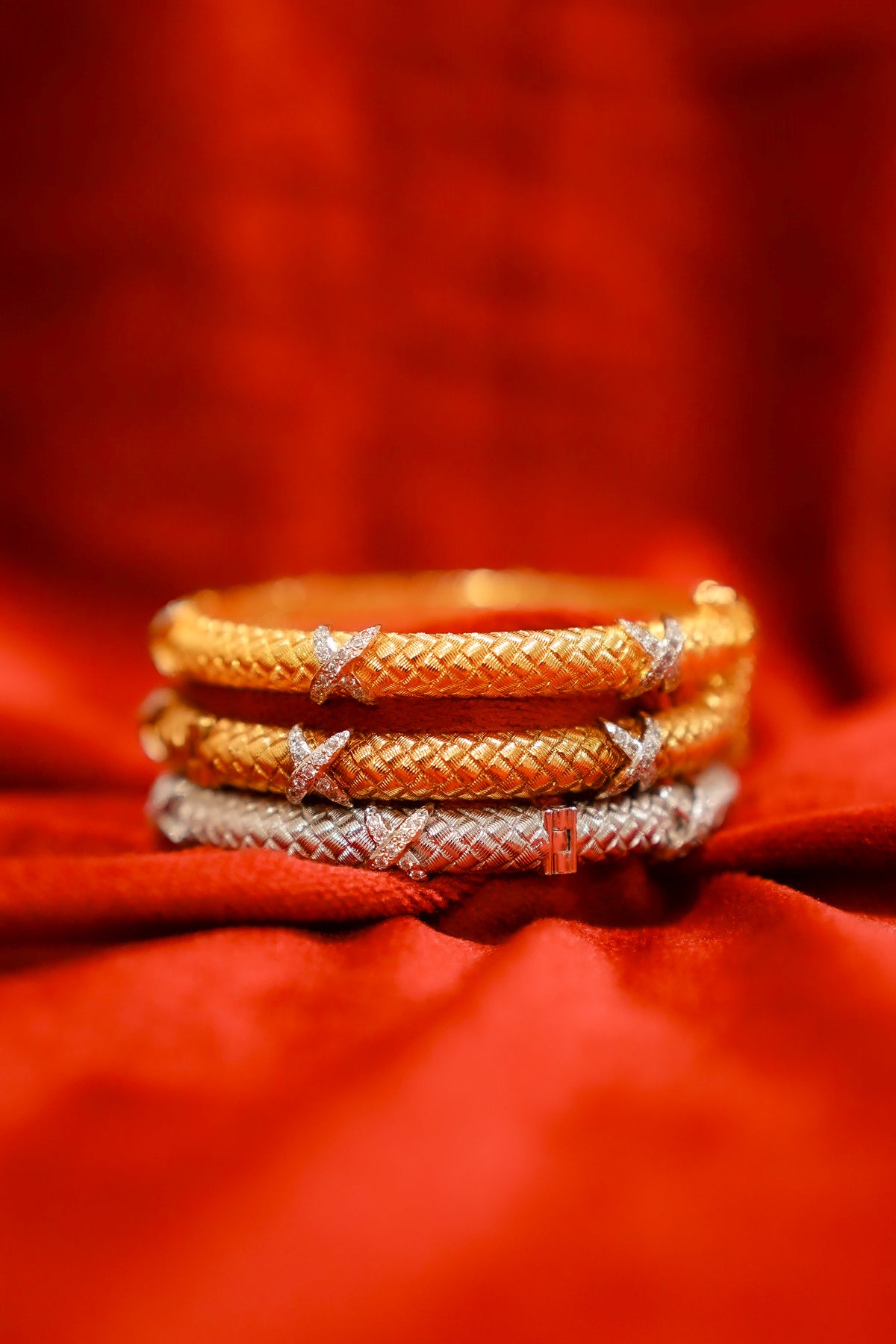 Tricolor Woven Bangle Trio