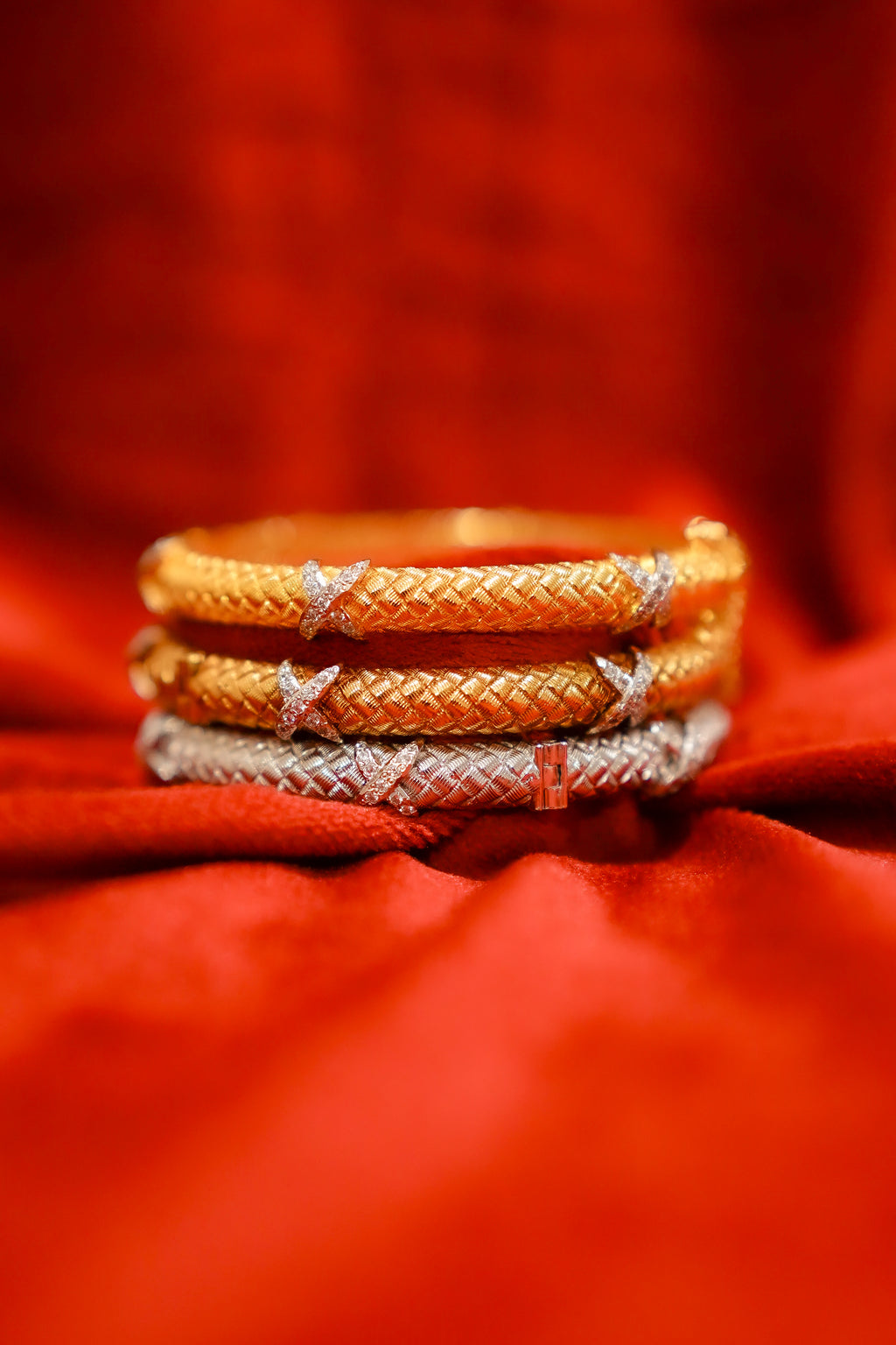 Tricolor Woven Bangle Trio